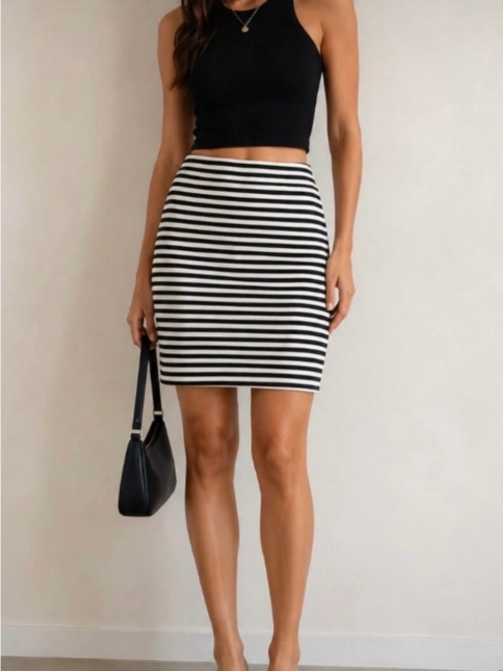 41 Hawthorn Black and White Striped Women's Pencil Skirt | M